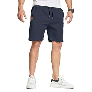 JustSun Mens Summer Shorts Casual Cotton Chino Shorts with Elastic Waist Pockets