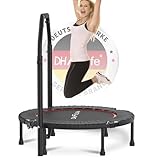 DH FitLife Fitness Indoor Trampolin klappbar ohne Installation | Ø102cm 40 Zoll Mini Trampoline | Tragfähigkeit 150 KG | 4 verstellbare Handgriffstufen | Stabiler und leiser