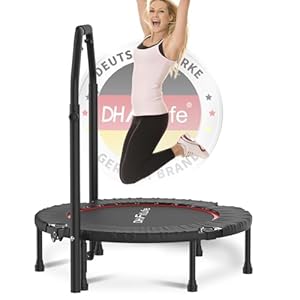 DH FitLife Fitness Indoor Trampolin klappbar ohne Installation | Ø102cm 40 Zoll Mini Trampoline | Tragfähigkeit 150 KG | 4 verstellbare Handgriffstufen | Stabiler und leiser