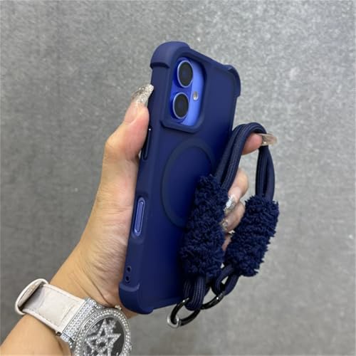 Coque iPhone 14 Pro Max mate avec cordon peluche et support de charge sans fil