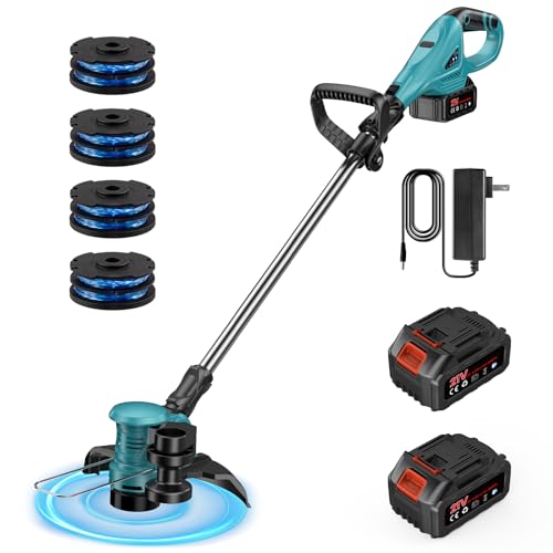 12-Inch 21V Cordless String Trimmer, Electric Weed Wacker, 2 in 1 Trimmer & Edger with Fast Charger, 2 X 3.0Ah Battery Powered Grass Mover, Portable Weed Eater for Lawn Yard Garden