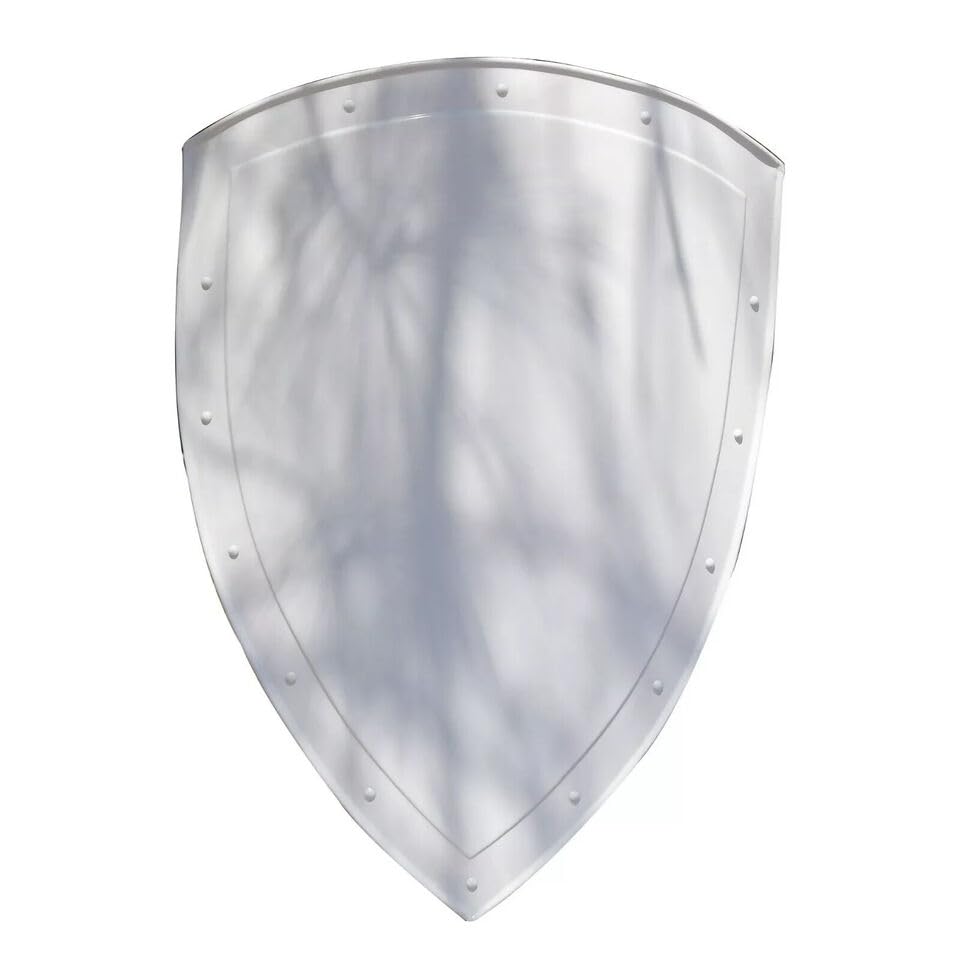 Medieval Functional Historical Knight Heater Shield, Armour SCA LARP Replica Warrior Battle Cosplay Shield, Halloween Costume, White, 12 inch
