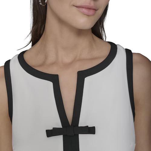 Image of Karl Lagerfeld Women's Sleeveless Split Neck Contrast Trim A-line Mini Dress with Bow Detail