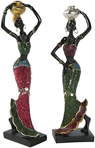 koTTIYA 2pcs African Sculpture Women Figure Girls Tribal Lady Figurine Statue Decor Collectible Art Piece Creative Crafts Dolls Ornaments Home Gifts