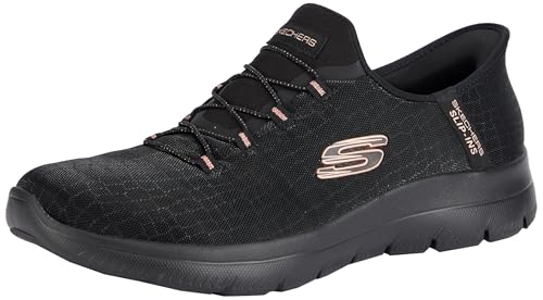 Skechers Femme Summits Classy Night Basket, Black Mesh/Black/Rose Gold Trim, 38 EU