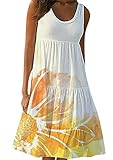 GRASWE Women Sexy Beach Dress Summer Sundresses Floral Print Tunic Dresses Beachwear Orange 3XL