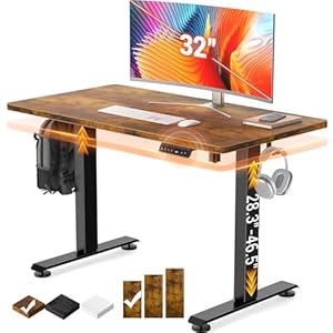 Veken 47.2″ Standing Desk Electric, Height Adjustable Sit Stand Up, Wood Desktop, Work Home Office, Computer PC Table, Writing Rising Desks, Brown