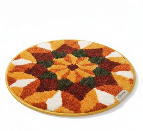 Image of Rangoli (60x60 cm) Super Soft Microfiber Decorative Mat Anti-Skid Door Mats for Home /Bathroom Mat /Bedroom /Kitchen /Floor Mat (Maroon & Orange)