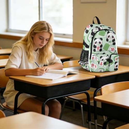 Mochila con dibujos animados de mahjong panda escolar con gran compartimento 6