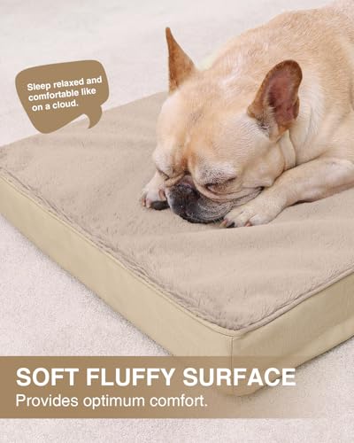 Image of KSIIA Orthopedic Dog Bed for Medium Dogs with Waterproof Lining,Khaki,29x18 | Deluxe Soft Plush Dog Crate Bed, Washable Pet Mat with Removable Cover & Egg Crate Foam for Medium Dogs Sleeping & Relaxing