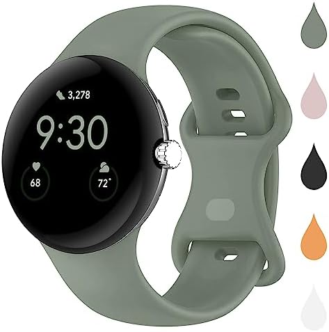 Pixel Watch Band – Bands Compatible for Google Watch, Soft Silicone Wristband Women Men Waterproof Sport Strap Band for Google Pixel Watch 2022(Gray green-L)