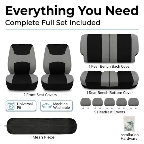 Image of FH Group Car Seat Covers Rear Set Cloth - Universal Fit Automotive Seat Covers, Low Back Front Seat Covers, Solid Back Seat Cover, Washable Car Seat Cover for SUV, Sedan and Van Gray