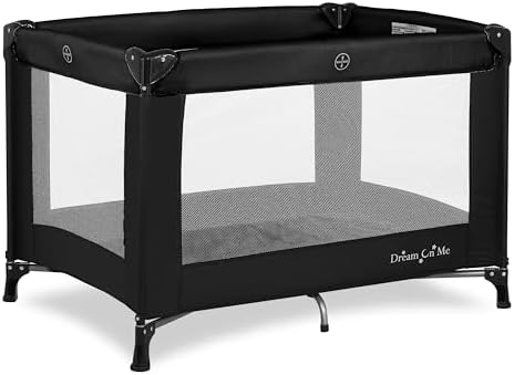 Dream On Me Nest Portable Playard in Black with Carrybag an Shoulder Strap, Lightweight, Packable and Easy Setup Baby Playard, Breathable Mesh Sides and Soft Fabric - Comes with a Removable Padded Mat