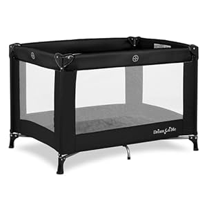 Dream On Me Nest Portable Playard in Black with Carrybag an Shoulder Strap, Lightweight, Packable and Easy Setup Baby Playard, Breathable Mesh Sides and Soft Fabric – Comes with a Removable Padded Mat
