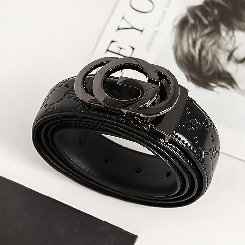 Image of Aurolran Men&Womens Leather Dress Belt Business Automatic Buckle Belt Color-Black Silver Gold