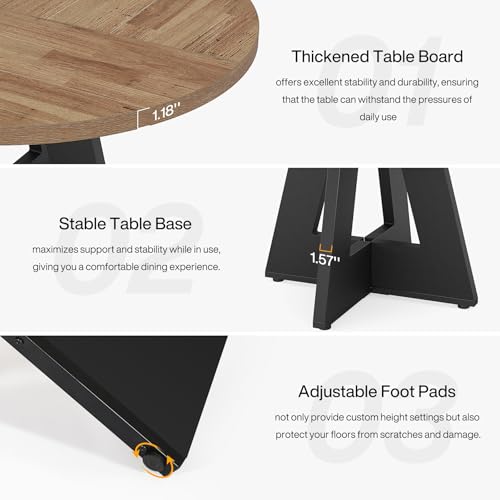 Image of Tribesigns 47 inch Round Dining Table Wood Kitchen Table for Dining Room, 47 inch Dinner Room Tables for 4-6, Farmhouse Accent Furniture with Wooden Tabletop and Cross Base, Brown+Black