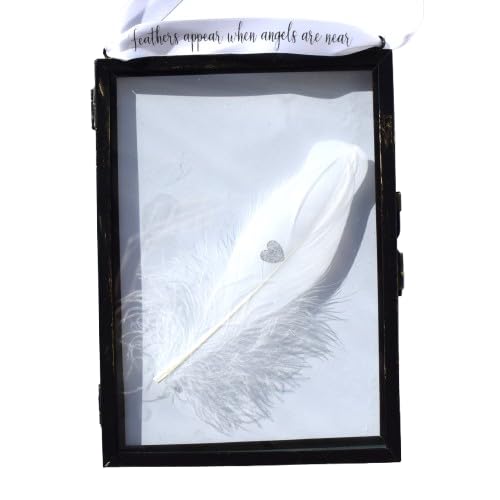 HEART PRINT Real White Feather in Floating Frame. In Memory 