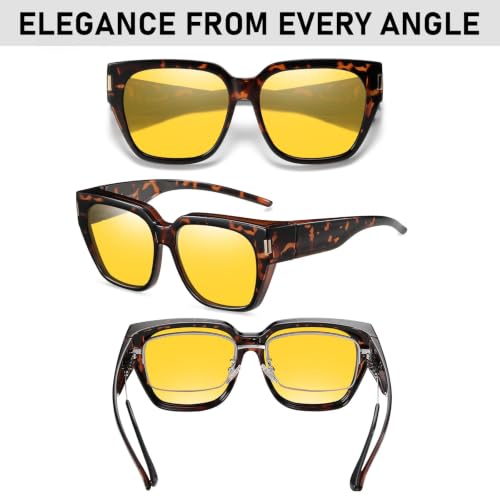 Image of HAOLOTA Night Vision Driving Glasses Fit Over Glasses for Women Men, Anti Glare Polarized Nighttime Yellow Lens