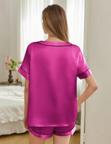 Image of Silk Pajamas for Women Short Sleeve Satin 2 Piece Pj Set Soft V Neck Sleepwear Loungewear, S-XXL