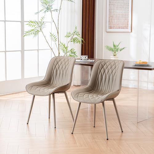 Image of YOUNIKE Dining Chairs Set of 2 Kitchen & Dining Room Chairs Modern Khaki | Faux leather waterproof, comfortable accent side chairs with upholstered back and metal legs, easy to clean assemble; 300lb