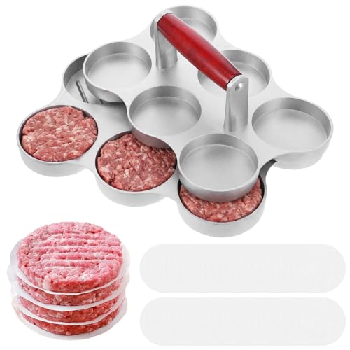 kenaeooe Mini Burger Press Sausage Patty Press with 300 Patty Papers Six 2.75-Inch Molds for Uniform Sliders Barbecue Picnic Camping and Home Kitchen