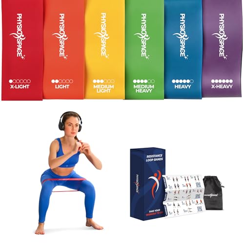 PhysioSpace Resistance Bands Loop Set – 6 Mini Loop Bands for Glutes, Legs & Core Workouts. PT-Inspired for Physical Therapy, Recovery, Mobility & Home Fitness. Natural Latex with Guide.