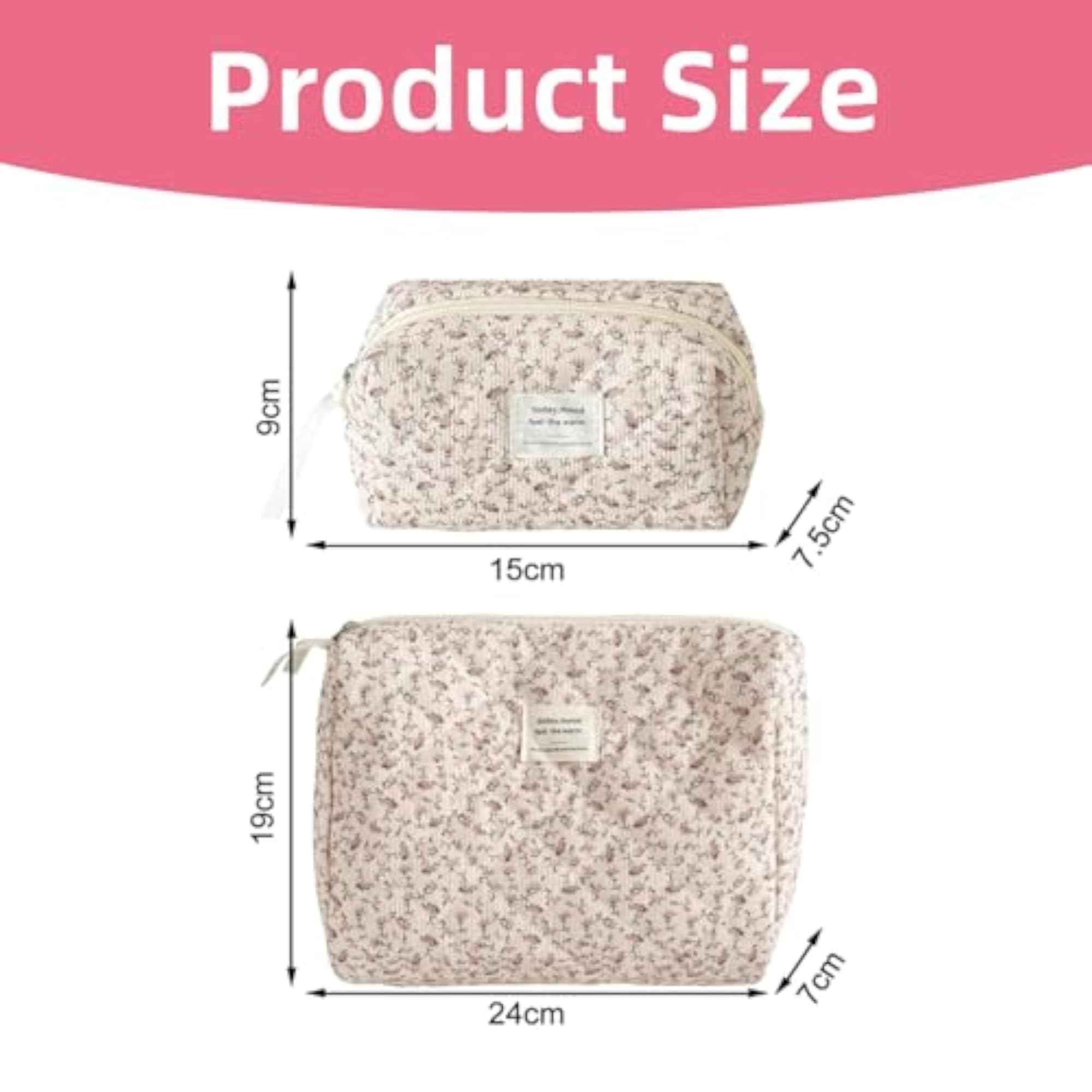 2 Pcs Small Cosmetic Bag, Rose Floral Canvas Makeup Bag
