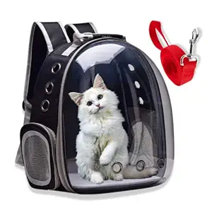 Buraq Astronaut Space Transparent Capsule Breathable Airline-Approved, Ventilate Transparent Carrier Backpack with Leash for Travel, Hiking and Outdoor for Kitten Puppies Dog & Cats (Black)
