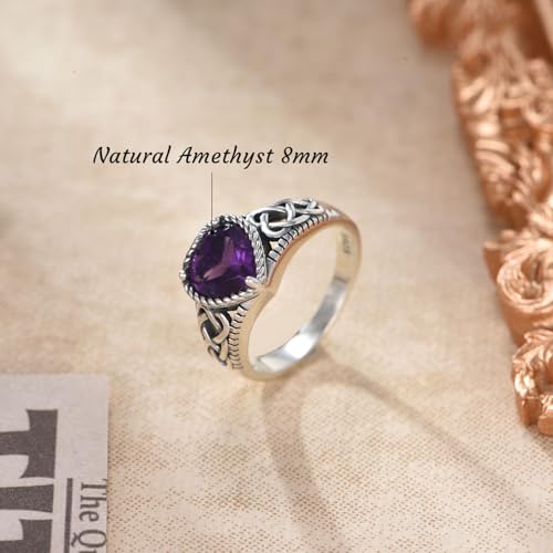Natural Amethyst Promise Ring for Women Celtic Knot 8mm Heart Cut Amethyst Rings 925 Sterling Silver2