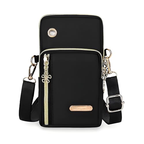 Bolsa tiracolo pequena para mulheres - Bolsas de telefone com alça transversal - Bolsa de braço de nylon leve, Preto, Small, Bolsa transversal pequena para mulheres