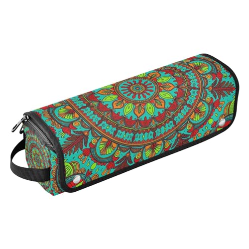 Bolsa de viaje para herramientas de cabello con almohadilla resistente al calor, bolsa portátil para planchas, rizadores y secadores, diseño boho floral mandala verde miniatura 1