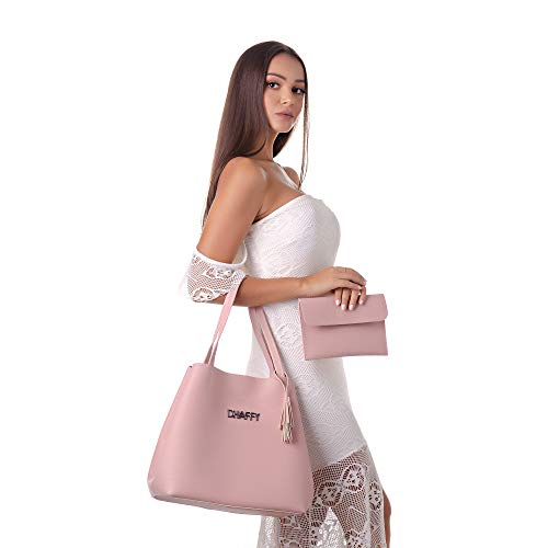 Bolsa Feminina Dhaffy Rosa Saco, Acompanha Necessaire. cor:rosa;tamanho:G