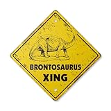 Brontosaurus Vintage Crossing Sign Zone Xing | Indoor/Outdoor Plastic | 12' Tall Rustic Dinosaur Prehistoric trex Burger