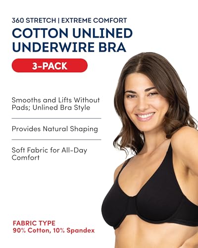 Image of Fruit of the Loom Women's Unlined Underwire Bra - Cotton & Spandex Blend for Natural Shape and Flexibility