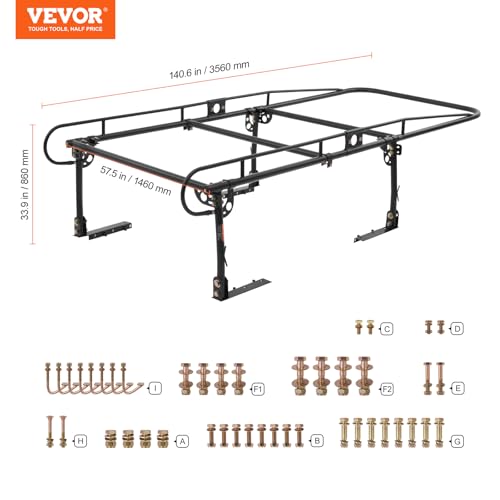 VEVOR Truck Ladder Rack, 1000 LBS / 454 KG Strong Capacity Truck Racks, Non-Drilling/Drilling Installation for Long or Heavy Cargo, 43.3-63 inch Adjustable Width for Kayak, Ladder, Surfboard, Lumber by VEVOR - Image 7