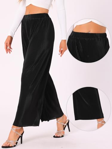 Allegra K Wide Leg Pants for Women's Pleated Shiny High Waist Elastic Casual Outfit Party Trousers2