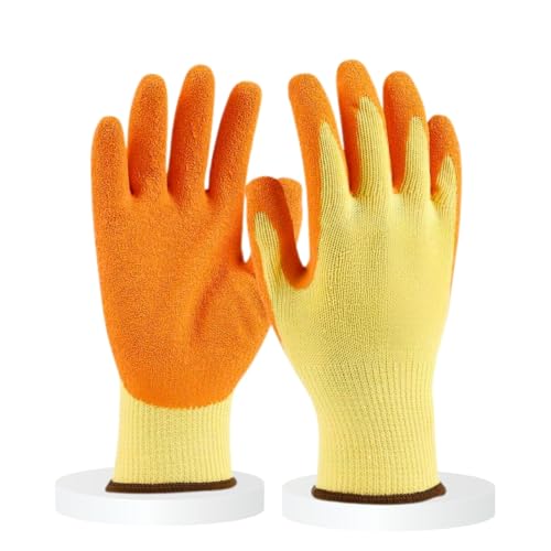 Image of 5Pair Nylon Knitted Latex Rubber Coated Safety Hand Protection Working Gloves For Anti Cut Heat & Fire Resistant Industrial Gloves For Men Women (PACK OF 10Gloves) (yellowornage-5pair)