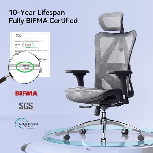 Image of SIHOO M57 Ergonomic Mesh Office Chair, High Back Home Desk Chair with 3D Armrests, Lumbar Support and Adjustable Headrest, Comfortable Computer Chair, Hold 330 LBS-2 Packs-Grey