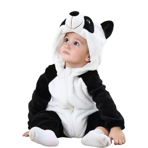 JVJQ Baby Schlafanzug mit Anti-Kneif-Reißverschluss, 2-Wege-Zipper & Premium Panda kostüm- Bio-Baumwolle für Neugeborene bis Kleinkinder (0-36M) - Ideal für Nachtschlaf, Kita & Reisen