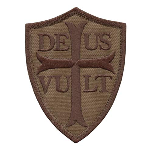 2AFTER1 Tan Deus Vult Battle Cry Knights Templar Crusader Cross Coyote God Wills It Tactical Morale Fastener Patch