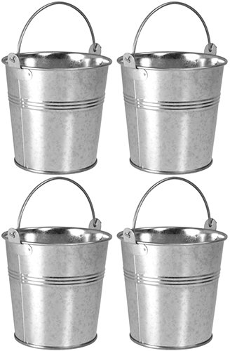 4 x Small 9cm Galvanised Metal Serving Buckets/Cutlery Caddies