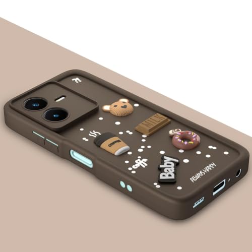 Image of Bintage Cute Fun Ball | Taddy Cartoon 3D Smiley Coffee Cup | Milk Donut | Full Camera Protection Back Cover Compatible for Vivo V2207 / Vivo Y22 - Brown