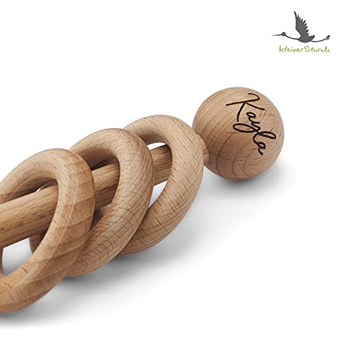 Baby HOLZ Stab Rassel mit Lasergravur - Greifling personalisiert mit Namen | Mädchen & Jungen Montessori Lernspielzeug als Geschenk zur Geburt, Taufe