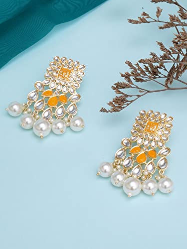 Image of Karatcart Red Stone Studded Gold Plated Drop Earrings for Women