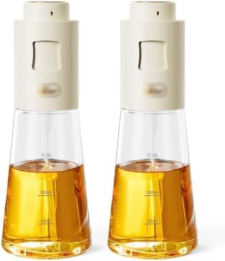 Ölflaschensprüher, Olivenölsprühflasche, Ölsprühflasche, Küchenkessel, hängt nicht, Ölspender, Pressglas, Essigsprüher, Speiseölsprüher for einfachen Kochen (Color : Bianco, Size : 2 sets)