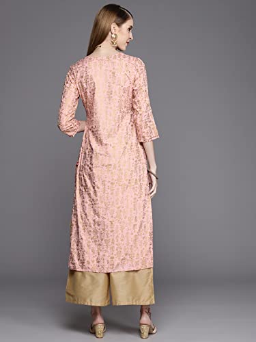 Image of Varanga women peach straight kurta with gold print