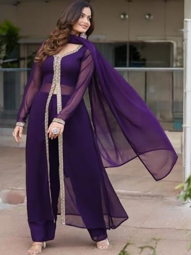 Image of Elegant Women?s Ethnic Kurta Set with Intricate Embroidered Lacework - Designer Kurta with Dupatta & Bottom Wear - Perfect for Weddings & Festive Occasions