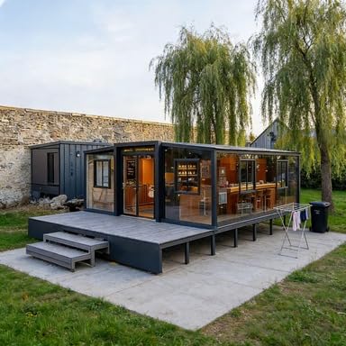 Casa prefabricada modular plegable de 20 pies y 40 pies, casa contenedor expandible con 3 dormitorios, 2 baños, cocina y sala de estar, villa móvil portátil para uso familiar, fuera de la red o