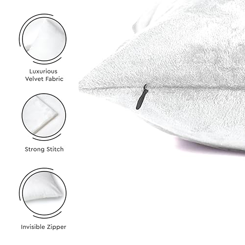 Image of Encasa XO Velvet Throw Pillow Covers 20x20 in (50x50 cm) - White - No Inserts, Pack of 1 Cases | Solid Plain Dyed Soft & Smooth, Square Decorative Cushion Covers for Living & Bedroom
