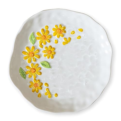Peauley Assiettes à dessert en porcelaine de 20,3 cm, assiettes à dîner en céramique, vaisselle au four, micro-ondes, pour salade (jaune)
